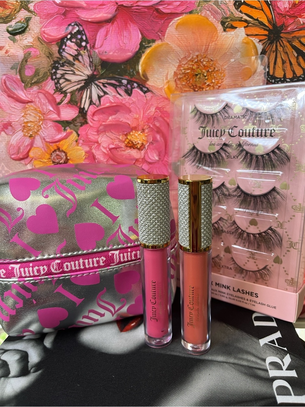Juicy Couture Pink & Peach Liquid Lipstick Duo with Mink Lashes and Heart Pouch